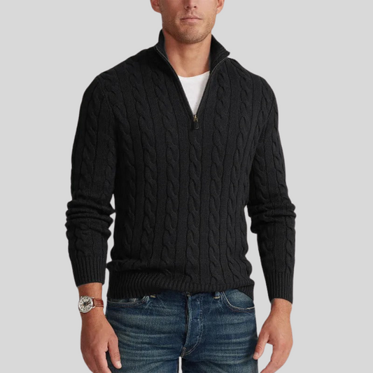 Eveloria Herren Pullover Kabelstrick Reißverschluss - Eveloria