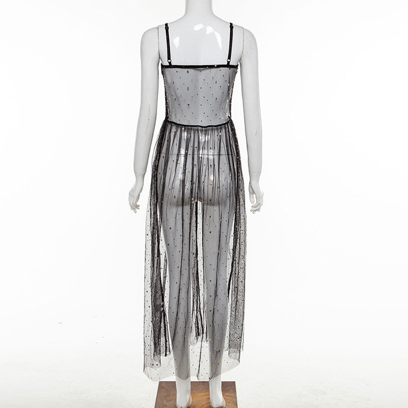 Eveloria Damen Ärmelloses Maxi-Kleid Transparent