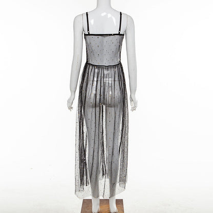 Eveloria Damen Ärmelloses Maxi-Kleid Transparent
