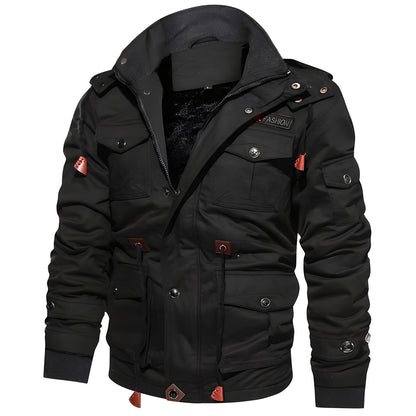 Herren Militärjacke Kapuze Mehrfach-Taschen Funktionales Design