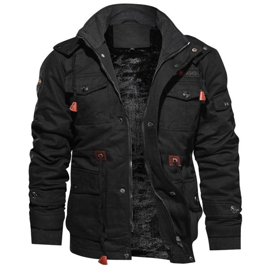 Herren Winterjacke Warm Gefüttert mit Kapuze, Mehreren Taschen, - Eveloria