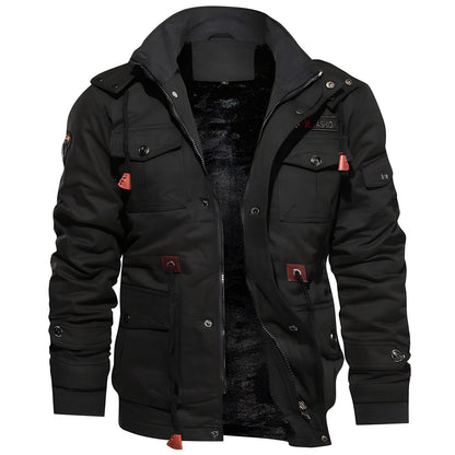 Herren Militärjacke Kapuze Mehrfach-Taschen Funktionales Design