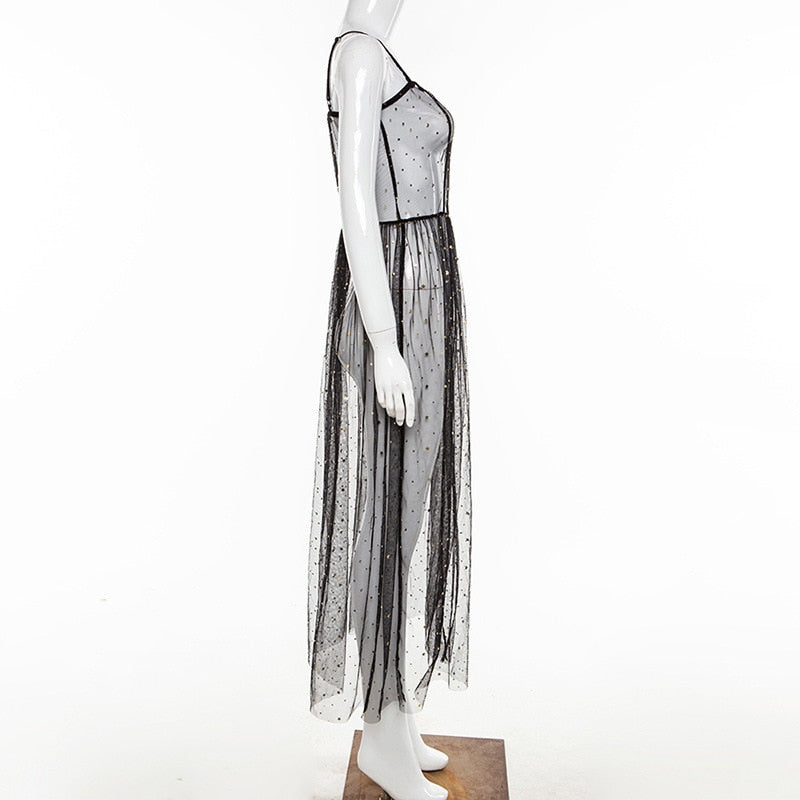 Eveloria Damen Ärmelloses Maxi-Kleid Transparent