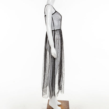 Eveloria Damen Ärmelloses Maxi-Kleid Transparent
