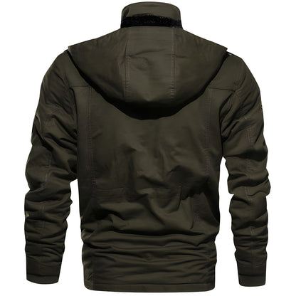 Herren Militärjacke Kapuze Mehrfach-Taschen Funktionales Design