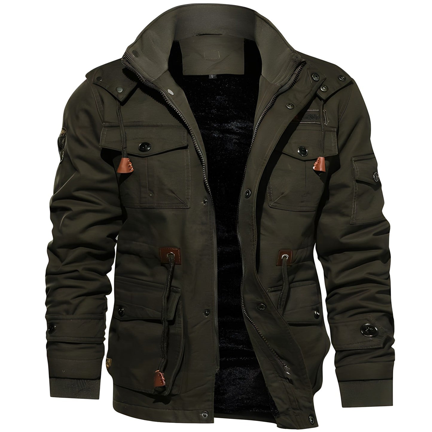 Herren Winterpufferjacke Kapuze Warm Gefüttert Schwarz - Eveloria