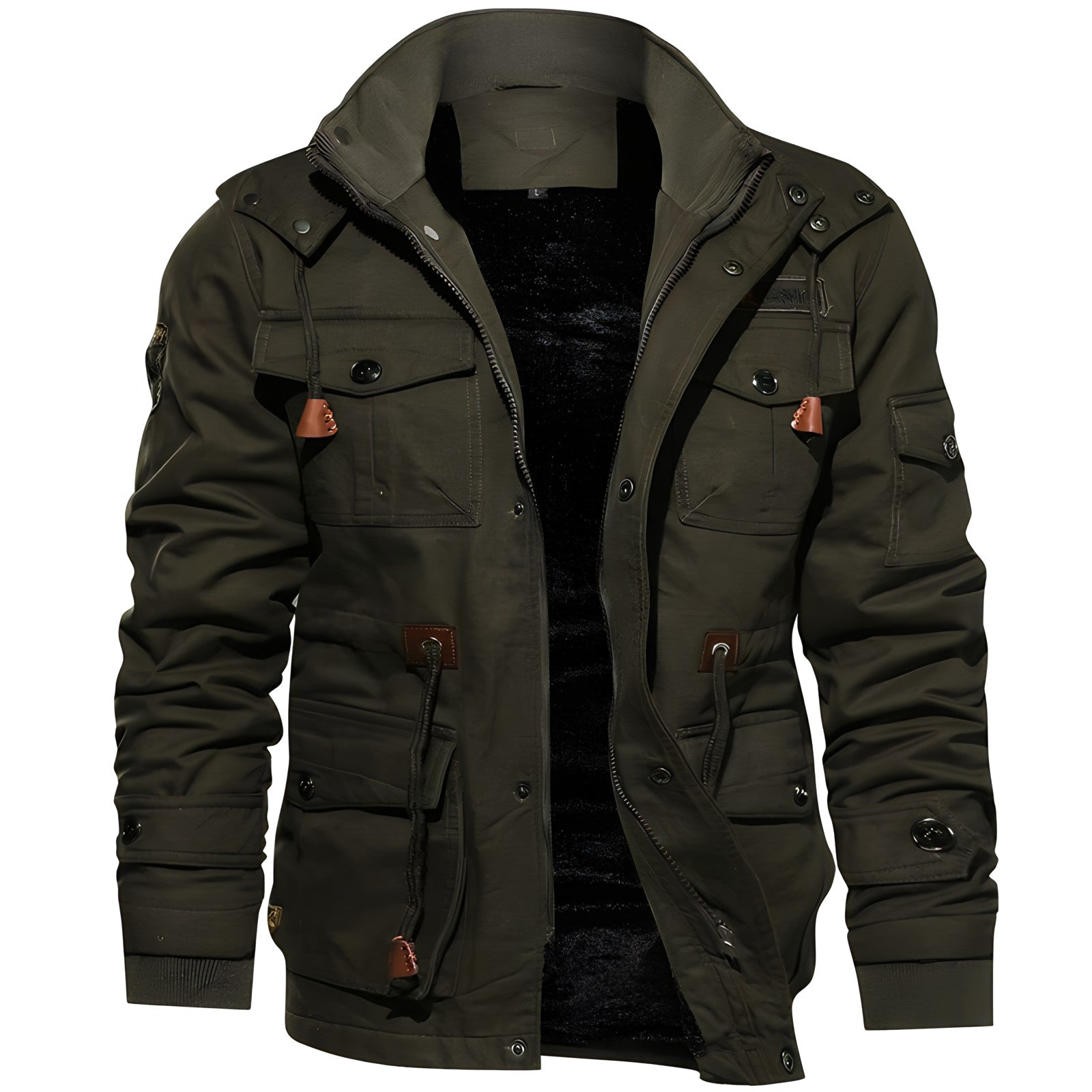 Herren Winterpufferjacke Kapuze Warm Gefüttert Schwarz - Eveloria