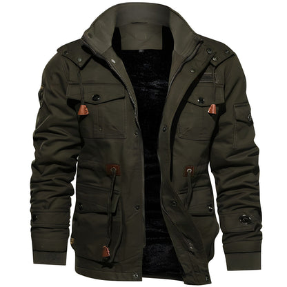 Herren Winterpufferjacke Kapuze Warm Gefüttert Schwarz - Eveloria