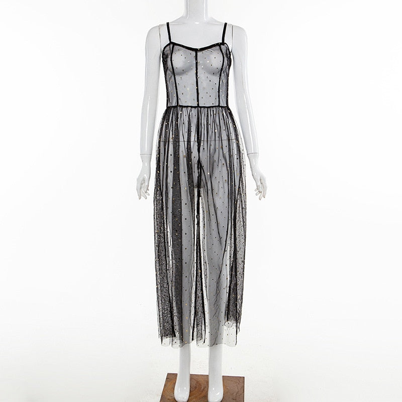 Eveloria Damen Ärmelloses Maxi-Kleid Transparent