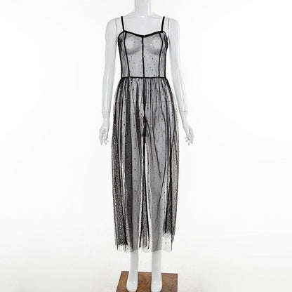 Eveloria Damen Ärmelloses Maxi-Kleid Transparent