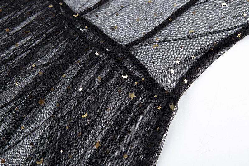 Eveloria Damen Maxi Kleid Netz Ärmellos