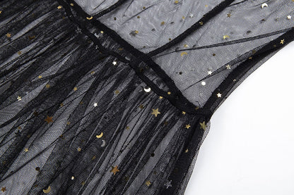 Eveloria Damen Maxi Kleid Netz Ärmellos