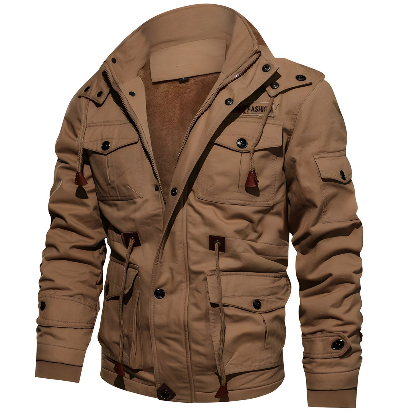 Herren Militärjacke Kapuze Mehrfach-Taschen Funktionales Design