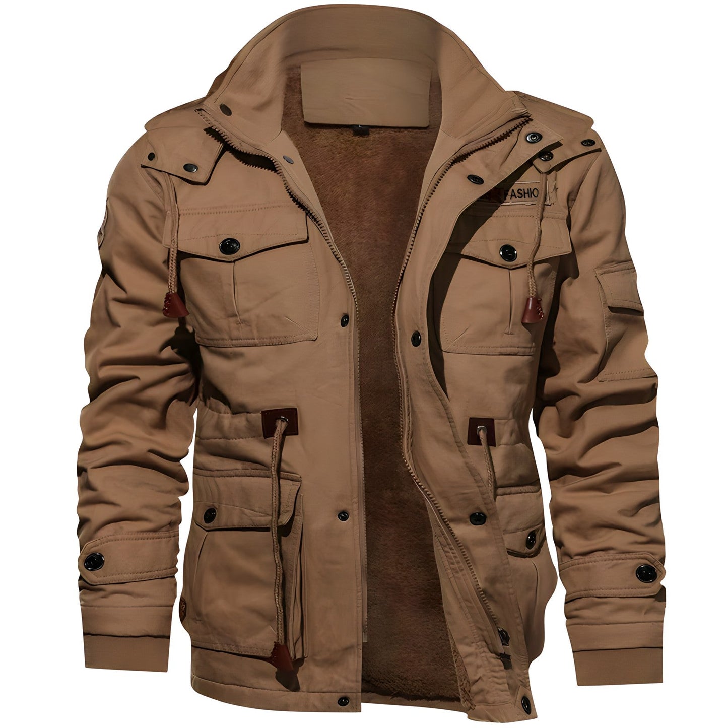 Herren Militärjacke Kapuze Mehrfach-Taschen Funktionales Design