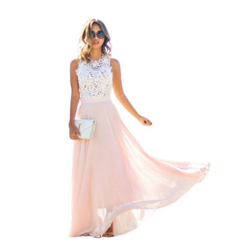 Eveloria Damen Maxi-Kleid Spitze Brautstil