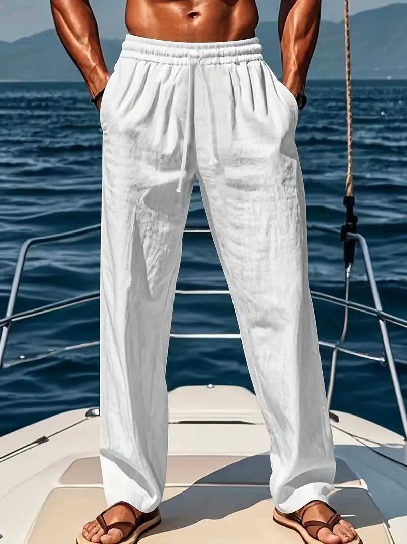 Herren Leinenhose Lang Bein Sommer Beige - Eveloria