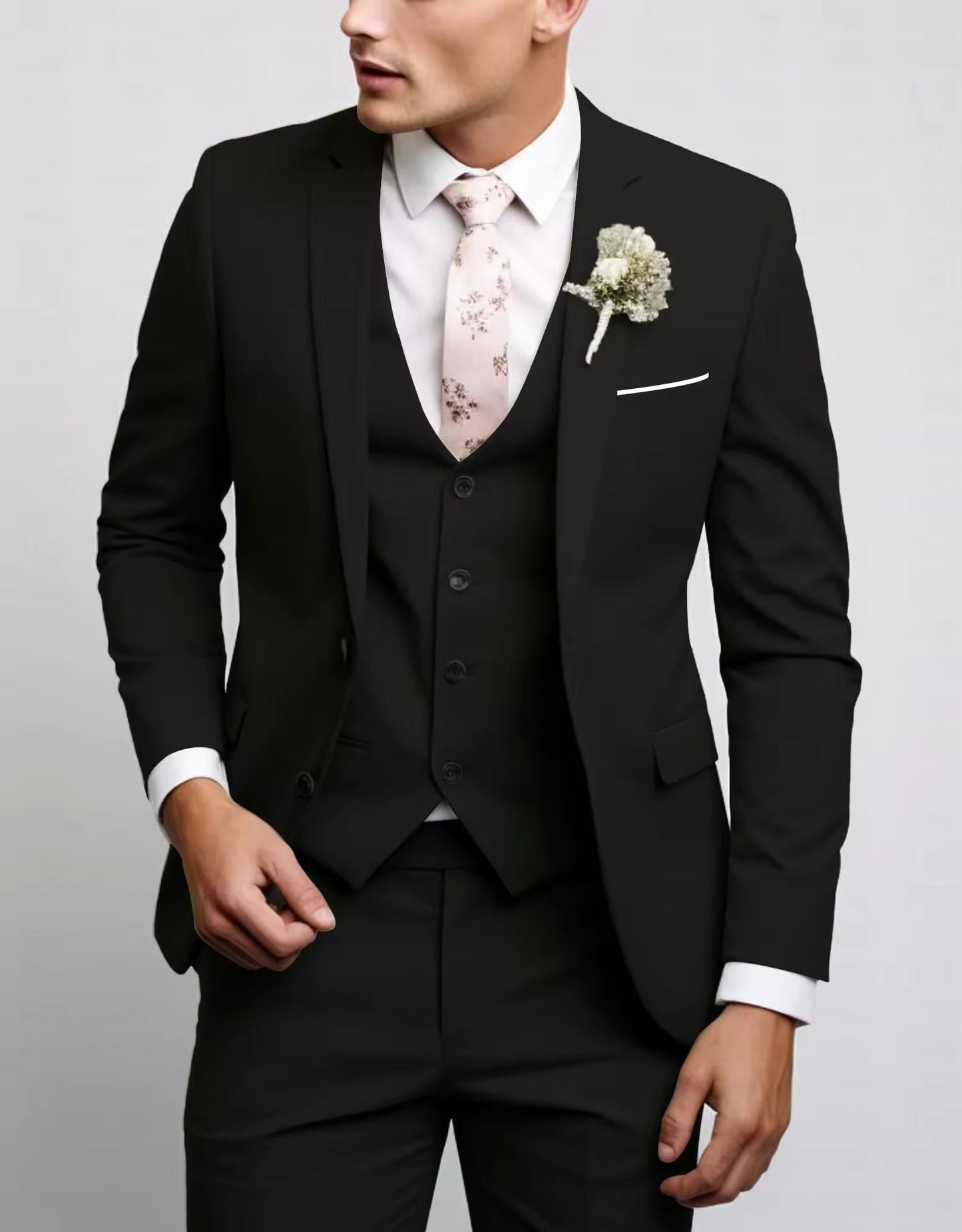 Herren 3-teiliger Anzug mit Weste Elegantes Business-Outfit Schwarz - Eveloria