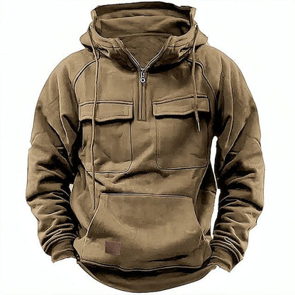 Halb-Reißverschluss-Hoodie – Pullover – Kängurutasche – Cargo-Hoodie – Herren-Hoodie-Braun-XS-Chaps Herrenmode