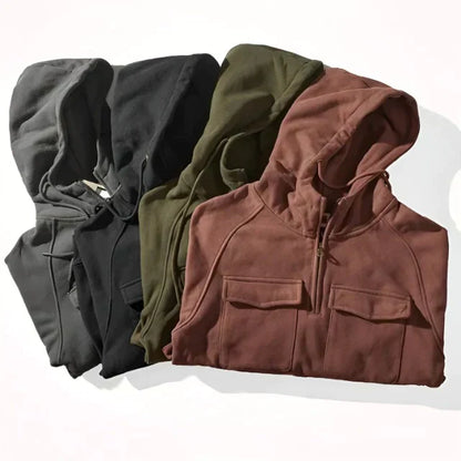 Herren Halb-Reißverschluss-Hoodie mit Kängurutasche Schwarz - Eveloria