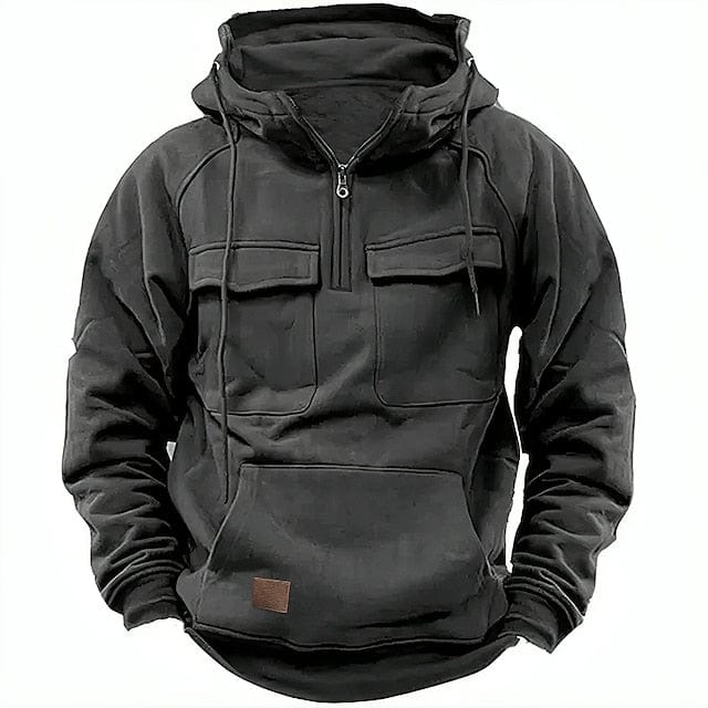 Halb-Reißverschluss-Hoodie – Pullover – Kängurutasche – Cargo-Hoodie – Herren-Hoodie-Grau-XS-Chaps Herrenmode