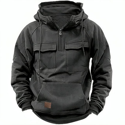 Halb-Reißverschluss-Hoodie – Pullover – Kängurutasche – Cargo-Hoodie – Herren-Hoodie-Grau-XS-Chaps Herrenmode