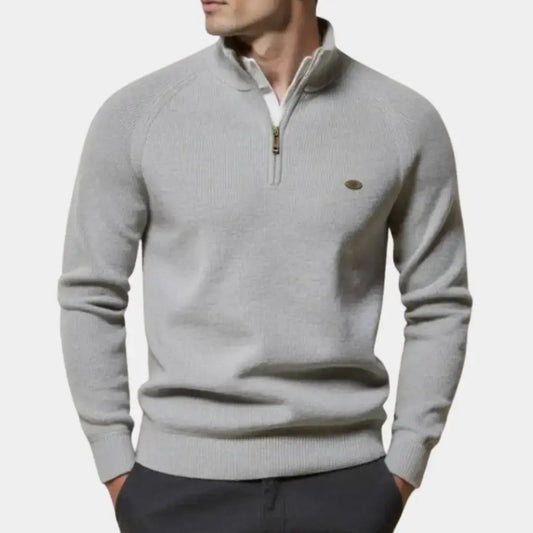 Herren Pullover Halb-Reißverschluss Gestrickt Viertel-Zipper Beige - Eveloria