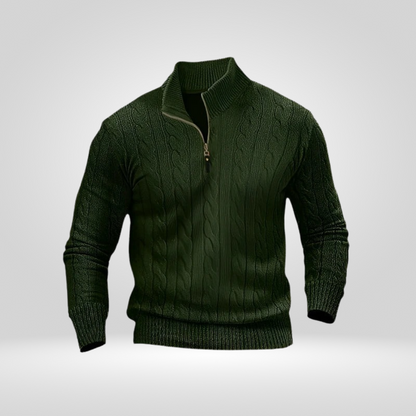 Halb-Reißverschluss-Pullover – Herren-Pullover mit Zopfmuster und Viertel-Reißverschluss-Armeegrün-S-Chaps Herrenmode