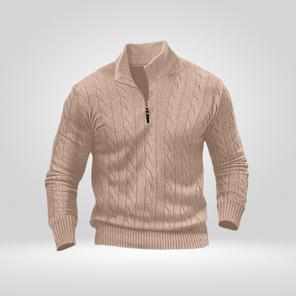 Halb-Reißverschluss-Pullover – Herren-Pullover mit Zopfmuster und Viertel-Reißverschluss-Rosa-S-Chaps Herrenmode