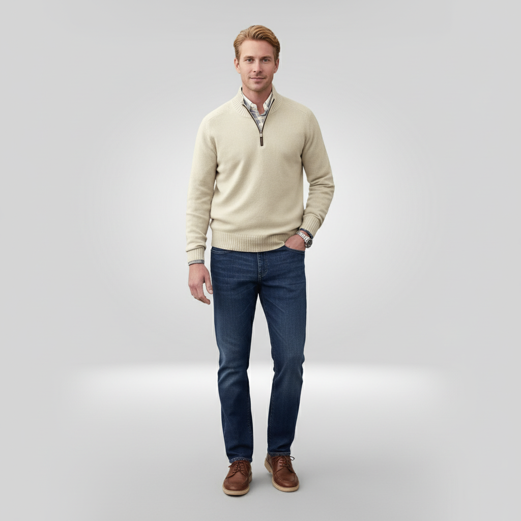 Herren Strickpullover Halb-Reißverschluss Wollig Anthrazit - Eveloria