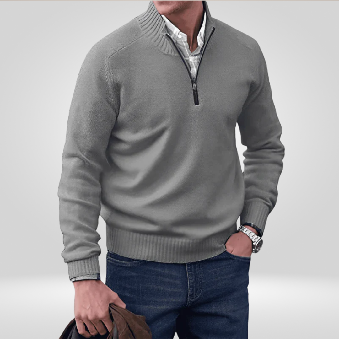 Halb-Reißverschluss-Pullover – Strickpullover mit Viertel-Reißverschluss für Herren-Grau-M-Chaps Herrenmode