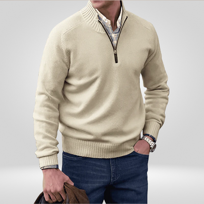Halb-Reißverschluss-Pullover – Strickpullover mit Viertel-Reißverschluss für Herren-Khaki-M-Chaps Herrenmode