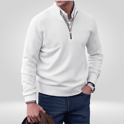 Halb-Reißverschluss-Pullover – Strickpullover mit Viertel-Reißverschluss für Herren-Weiß-M-Chaps Herrenmode