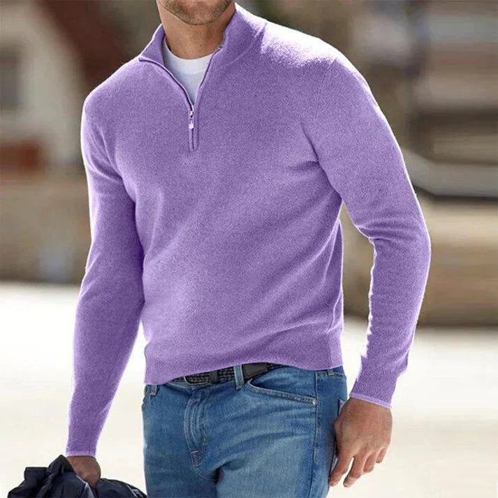 Halber Reißverschluss-Pullover | Gestrickt | Langarm | Pullover-Pullover | Herren Pullover mit viertel Reißverschluss-Lila-S-Chaps Herrenmode