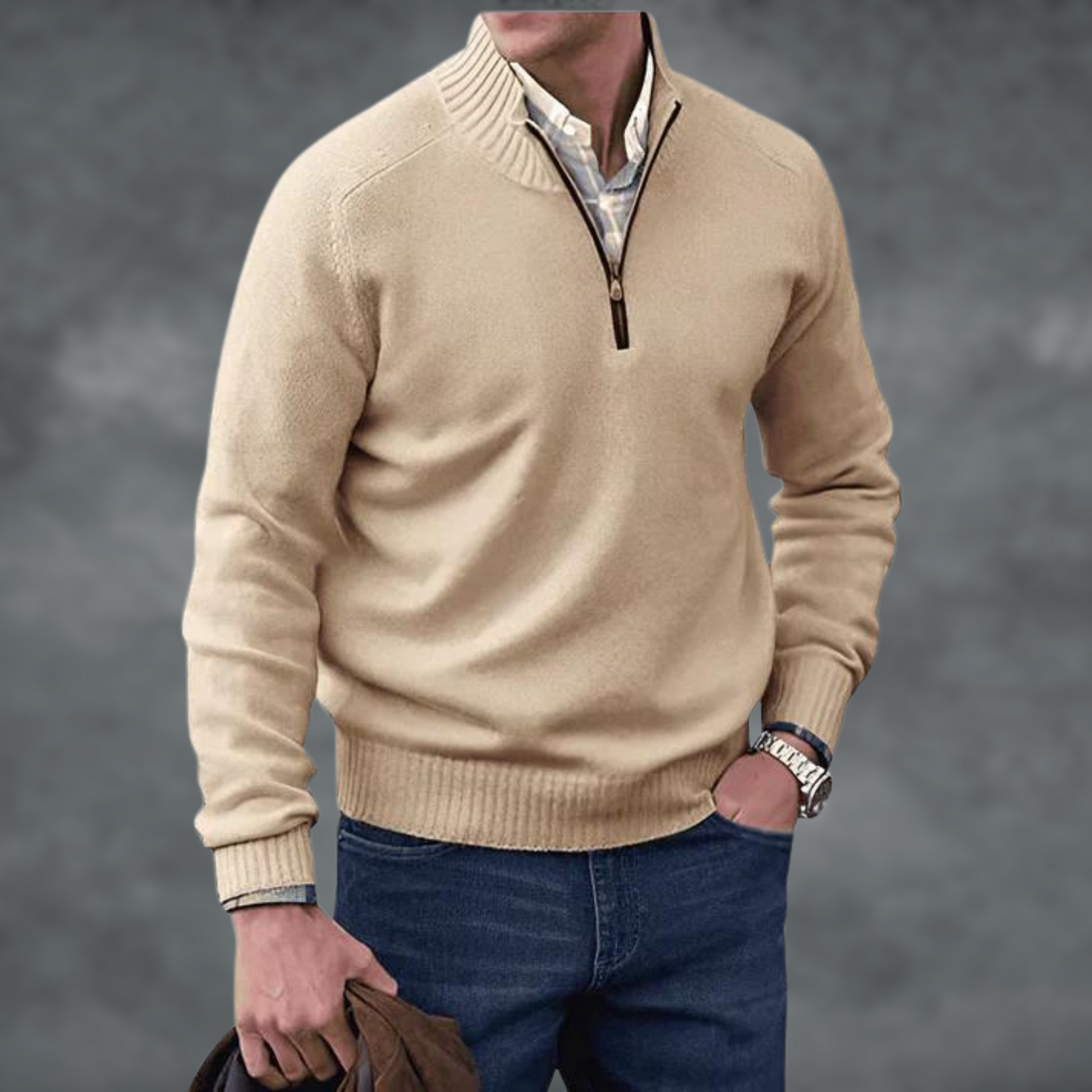 Herren Stehkragen Pullover Halber Reißverschluss - Eveloria