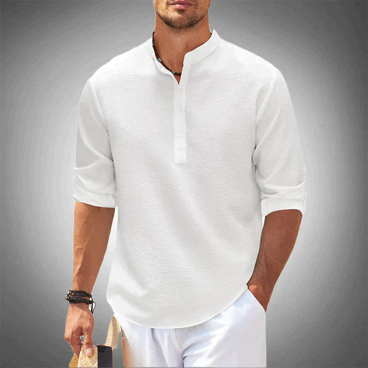 Herren Langarm Poloshirt Atmungsaktives Halbknopfhemd Locker Sitzend - Eveloria