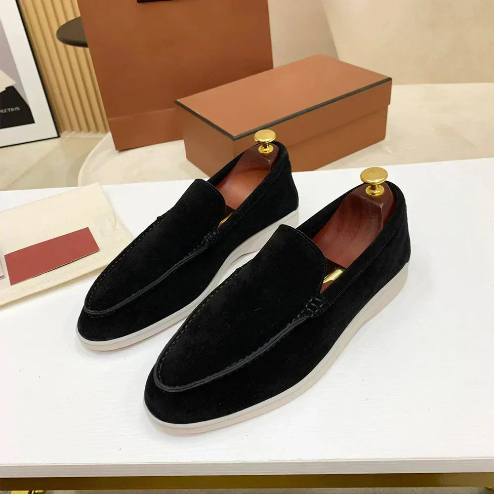 Herren Halbschuhe Wildleder Slip-On Bequem Schwarz - Eveloria