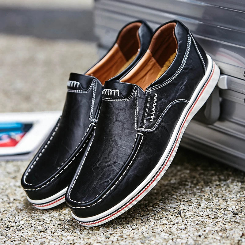 Herren Halbschuhe Leder Ergonomisch Schwarz - Eveloria
