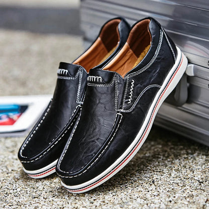 Herren Halbschuhe Leder Ergonomisch Schwarz - Eveloria