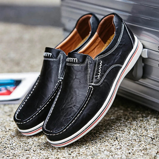 Herren Halbschuhe Leder Ergonomisch Schwarz - Eveloria