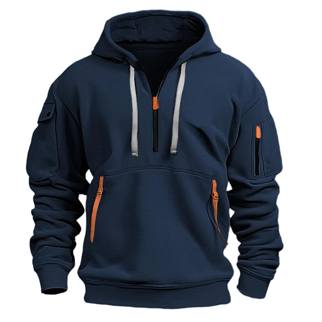 Herren Halbzipper-Hoodie mit Reißverschluss-Taschen Schwarz - Eveloria