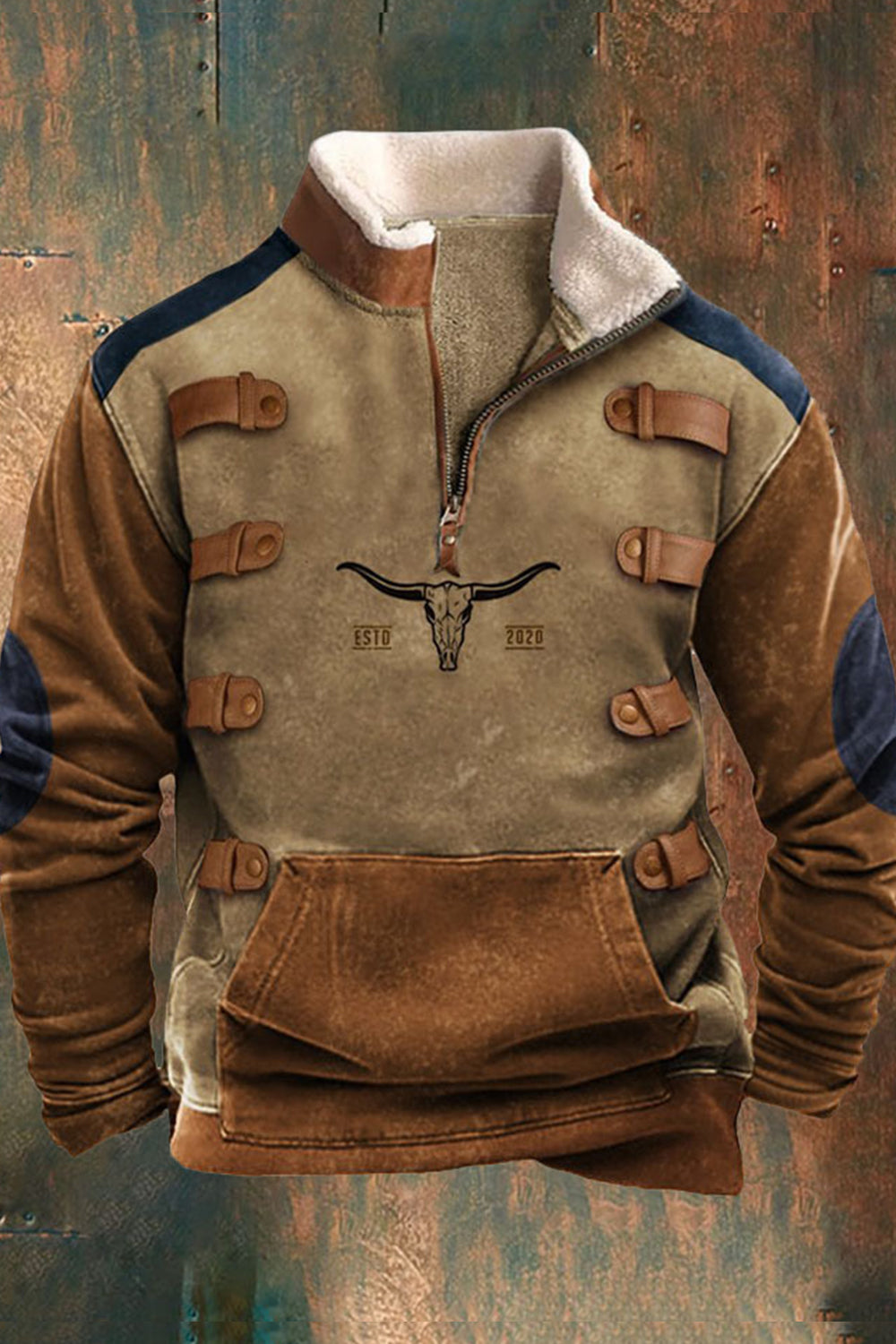 Herren Fleece Pullover Sweatshirt mit Kängurutasche Schwarz - Eveloria