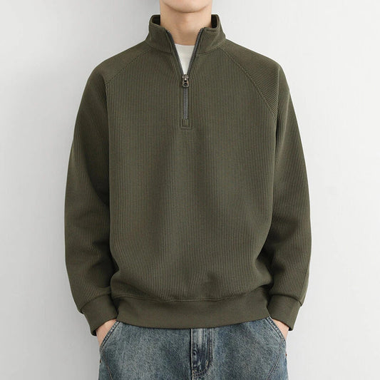 Herren Gerippter Halbzip Pullover Lässig Grau - Eveloria