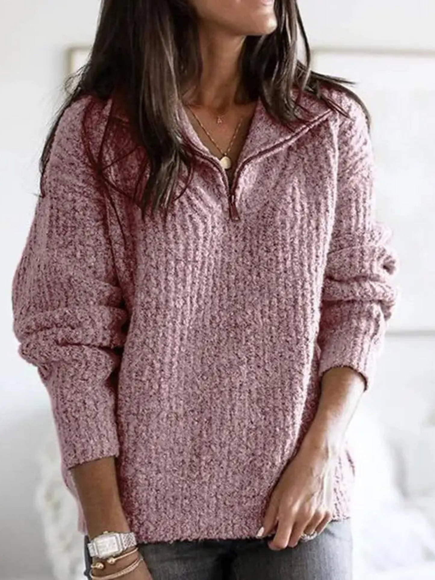 Damen Pullover Halber Reißverschluss Lässiger Schnitt - Eveloria