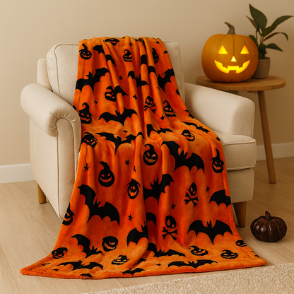 Halloween Wurfdecke Orange Totenkopf Muster - Eveloria