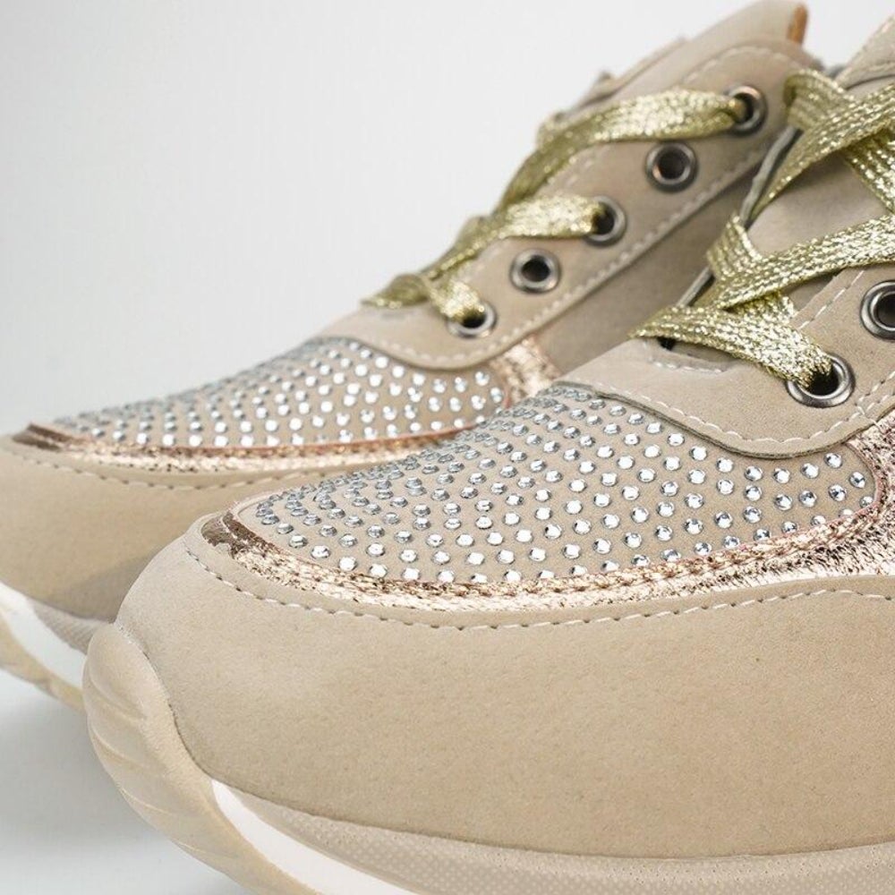 Damen Schnürsneaker Strass Plateau