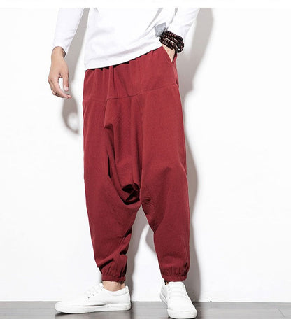 Haremshosen - Herren Loose Fit Jogginghose mit Kordelzug-Baggy Rot-S-Chaps Herrenmode