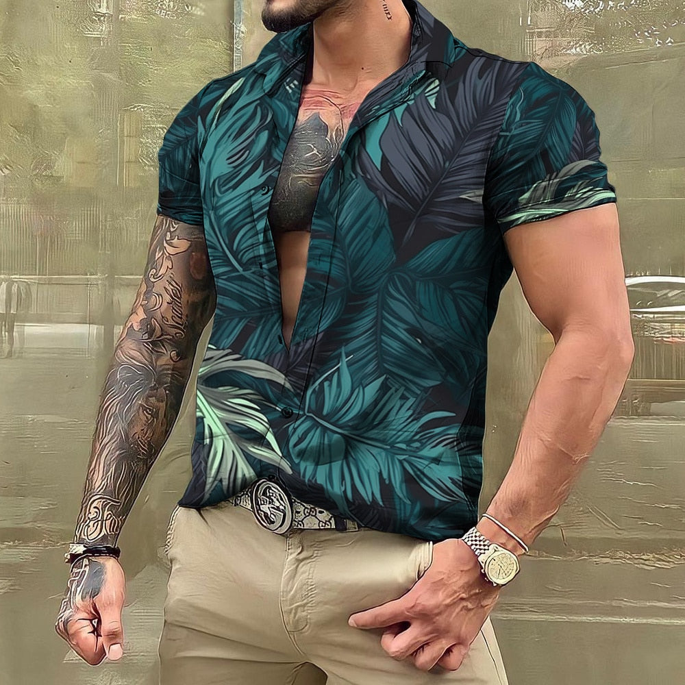 Herren Hawaiihemd Kurzarm Bedruckt Blau - Eveloria