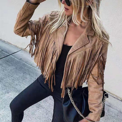 Eveloria Damen Fransenmantel Western Stil