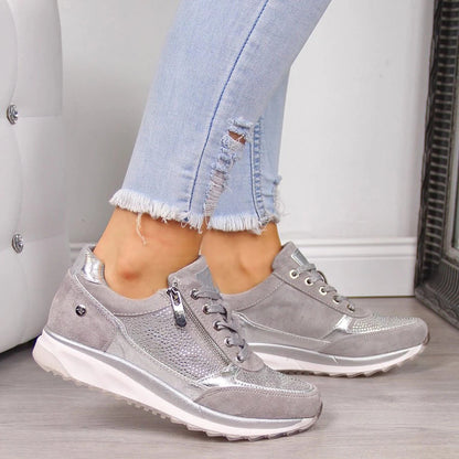 Damen Schnürsneaker Strass Plateau