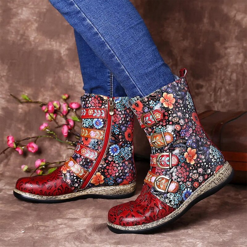 Eveloria Damen Stiefel Retro Metall Schnalle